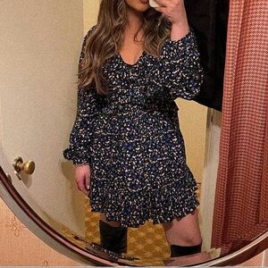 zara floral print long sleeve mini dress with side zip